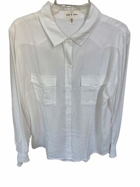 Cloth & Stone White Western Smocked Cuff Button Down Blouse Top Size XL